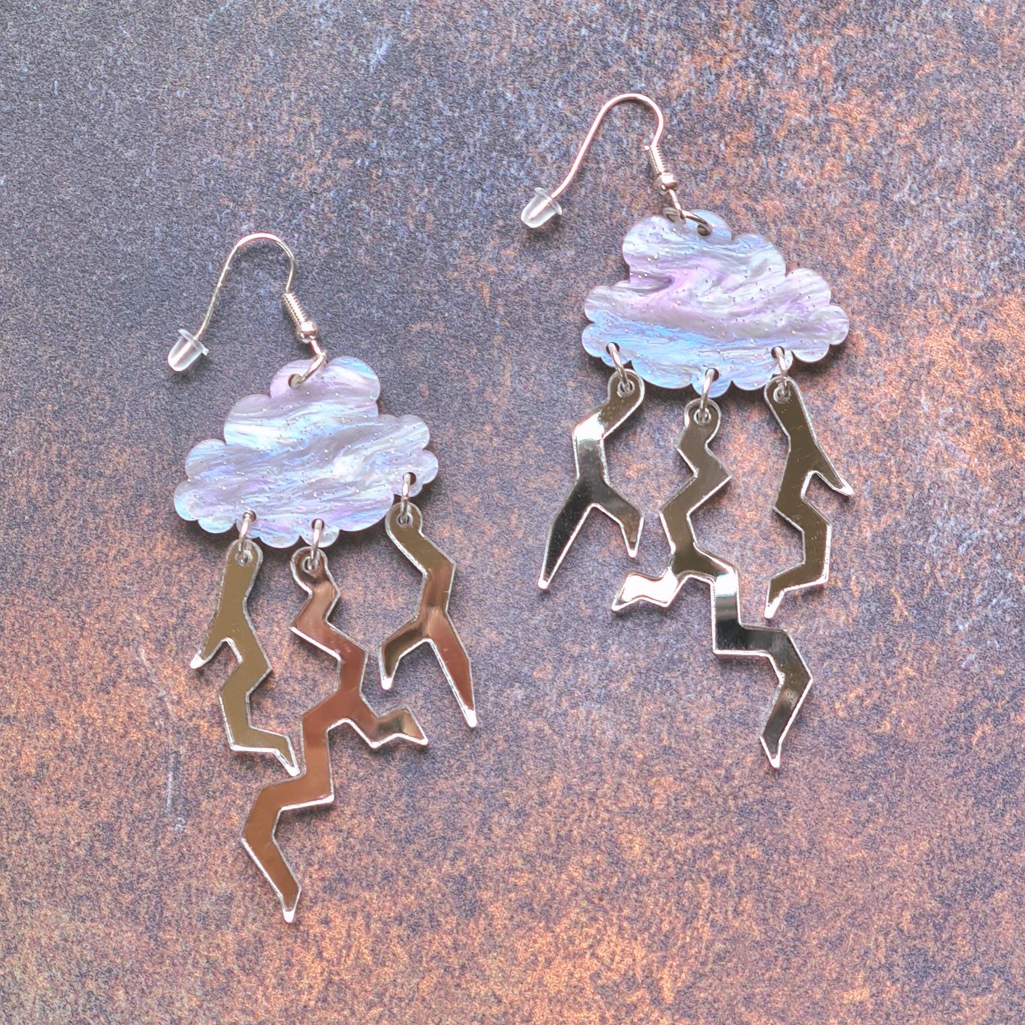 Thunderstorm Cloud Earrings Silver  by Tatty Devine
