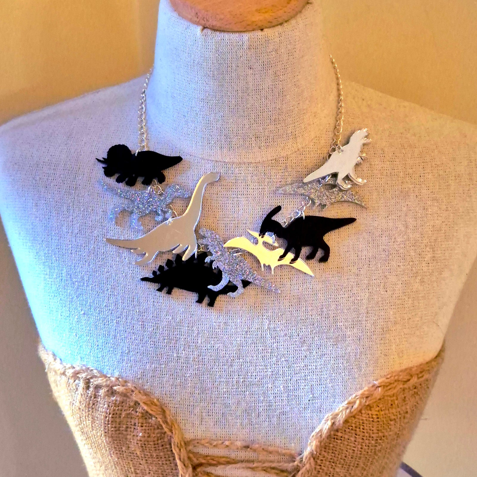 Monochrome Dinosaur Statement Necklace by Designosaur