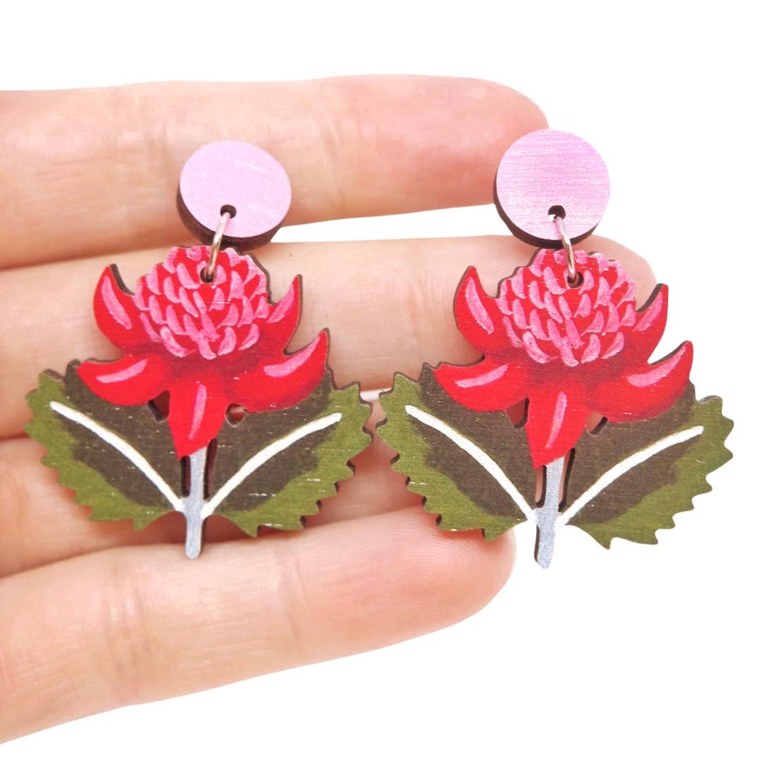 Waratah Australian Wildflower Earrings by Pixie Nut & Co.