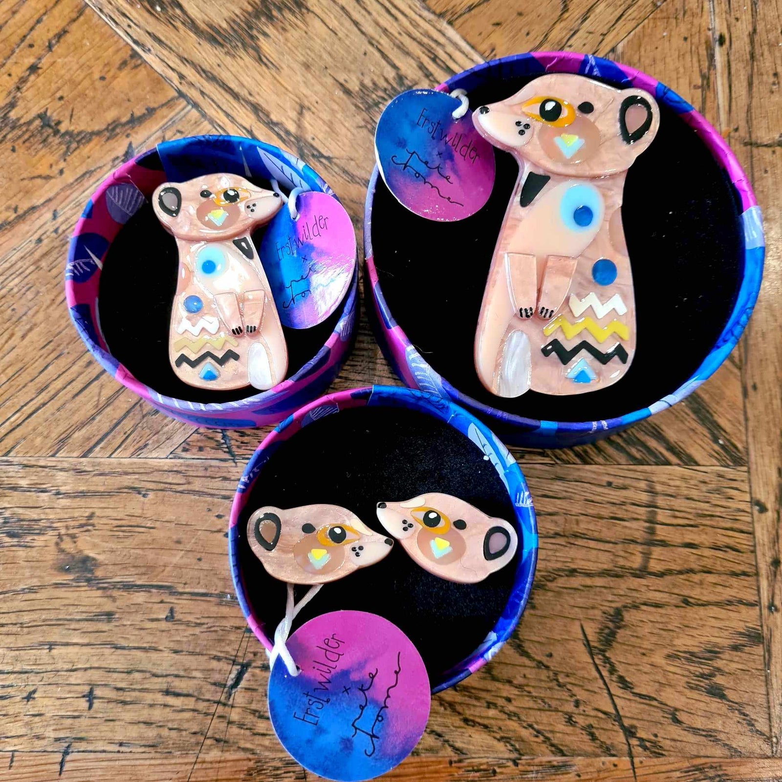 The Masterful Meerkat Brooch, Mini Brooch and Earrings  Set