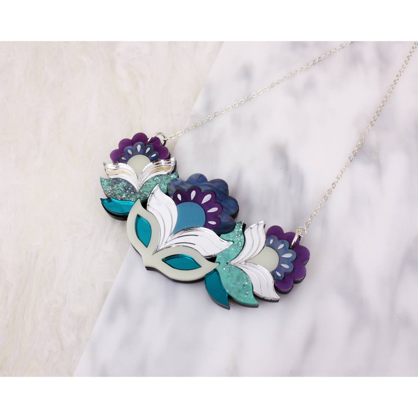 Flora Garland Bib Necklace in Purple Colourway by Rosa Pietsch