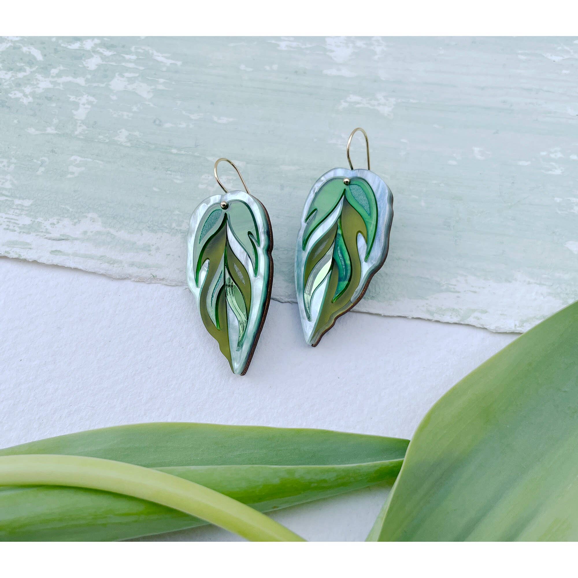 Calathea Leaf Earrings : Green Mix by Rosa Pietsch