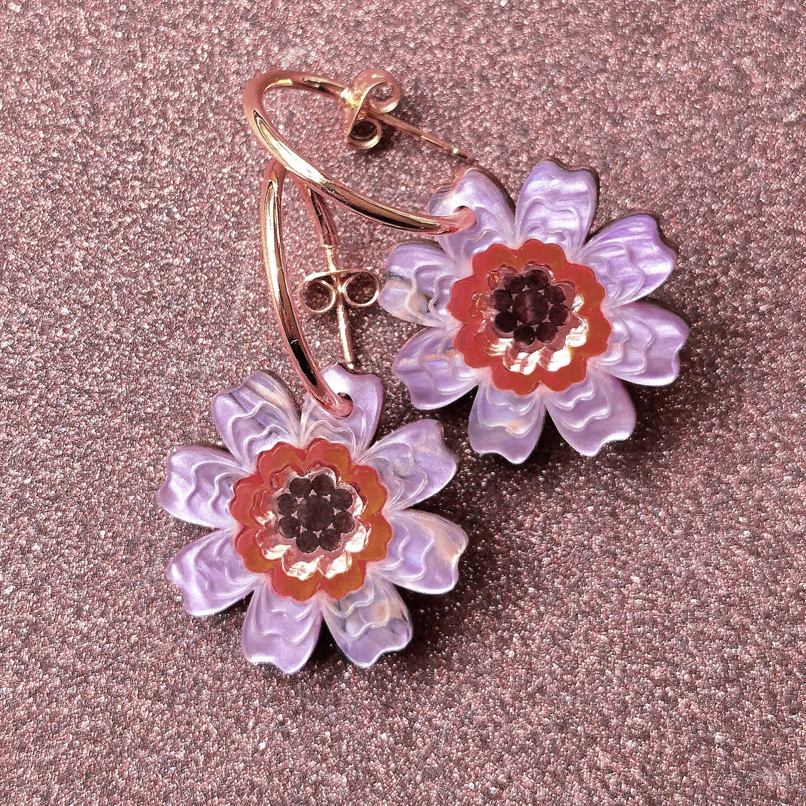 Agnes Daisy Floral Hoop Earrings : Pink Marble by Rosa Pietsch