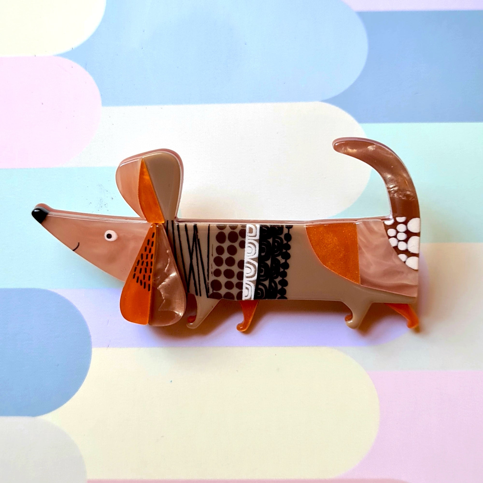 A Dachshund Named Bark Brooch by Erstwilder x Clare Youngs