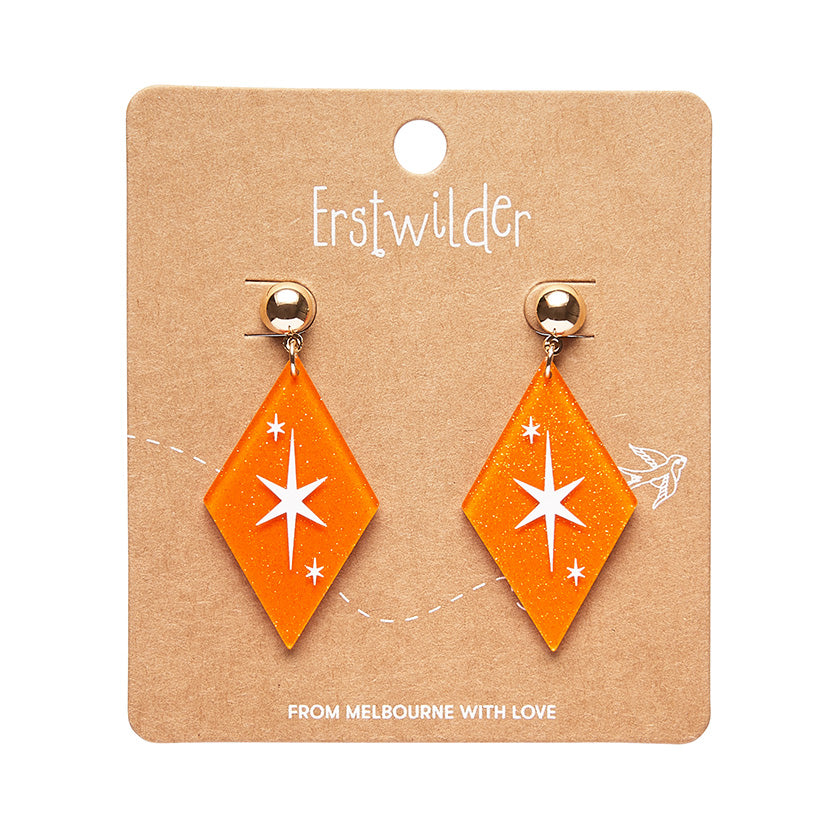 Erstwilder Atomic Diamond Essential Earrings in orange with star details, stylish and vibrant accessory from Melbourne.