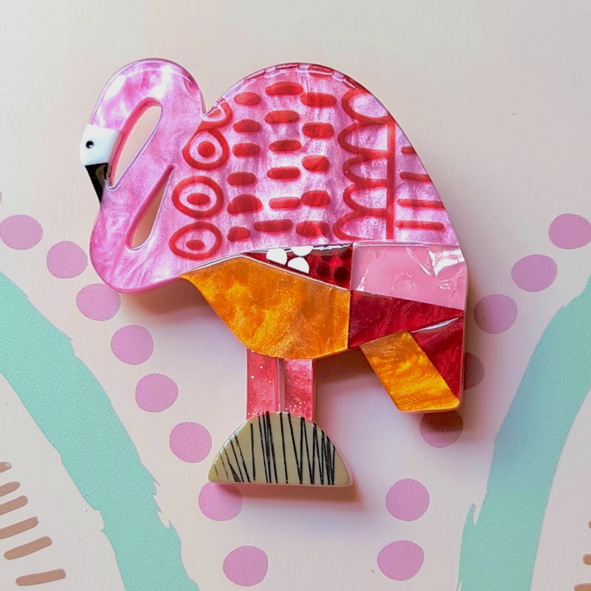 A Flamingo Named Honk Brooch by Erstwilder x Clare Youngs