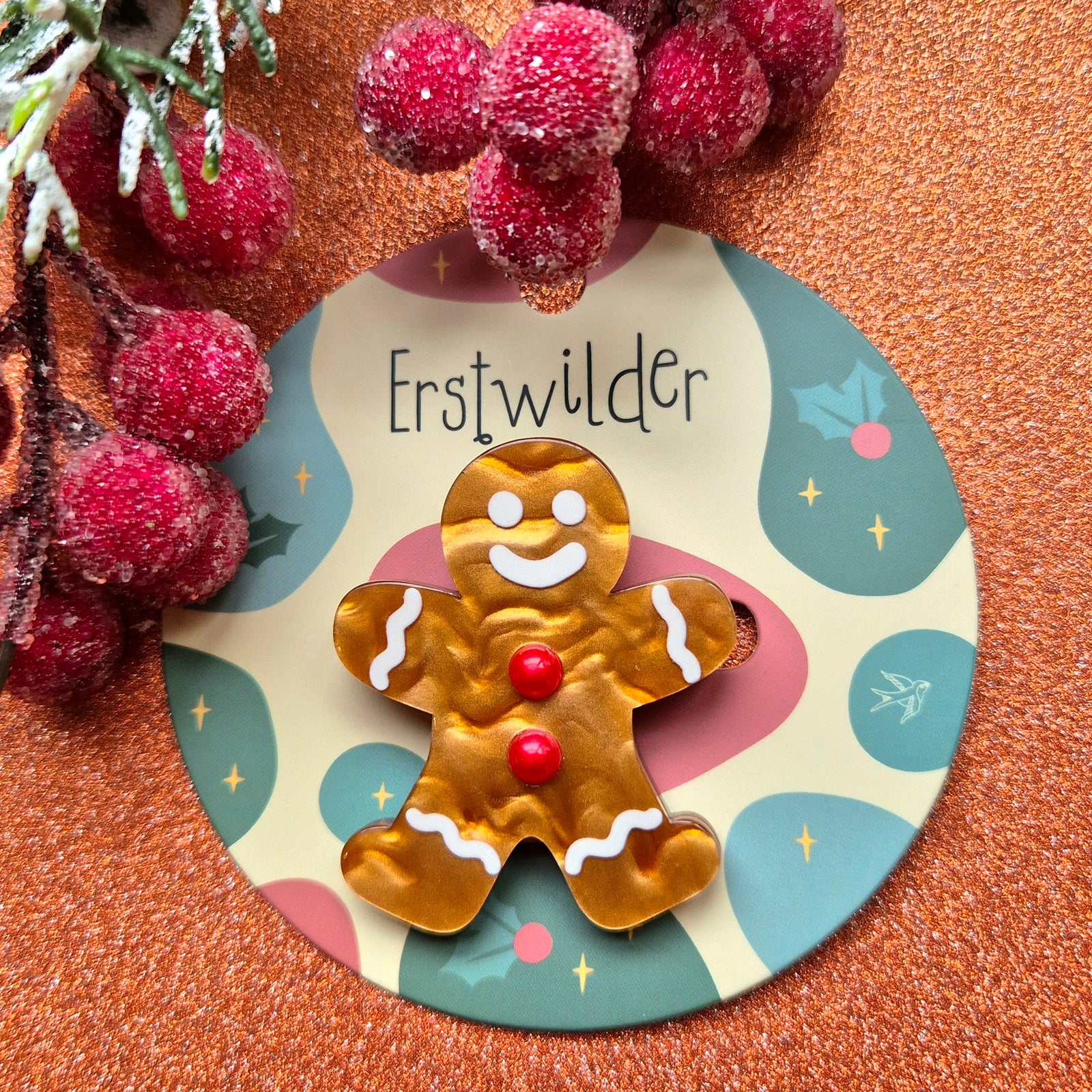 Gingerbread Man Simplified Mini Brooch by Erstwilder
