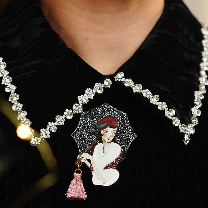 Woman with Umbrella Brooch by LaliBlue