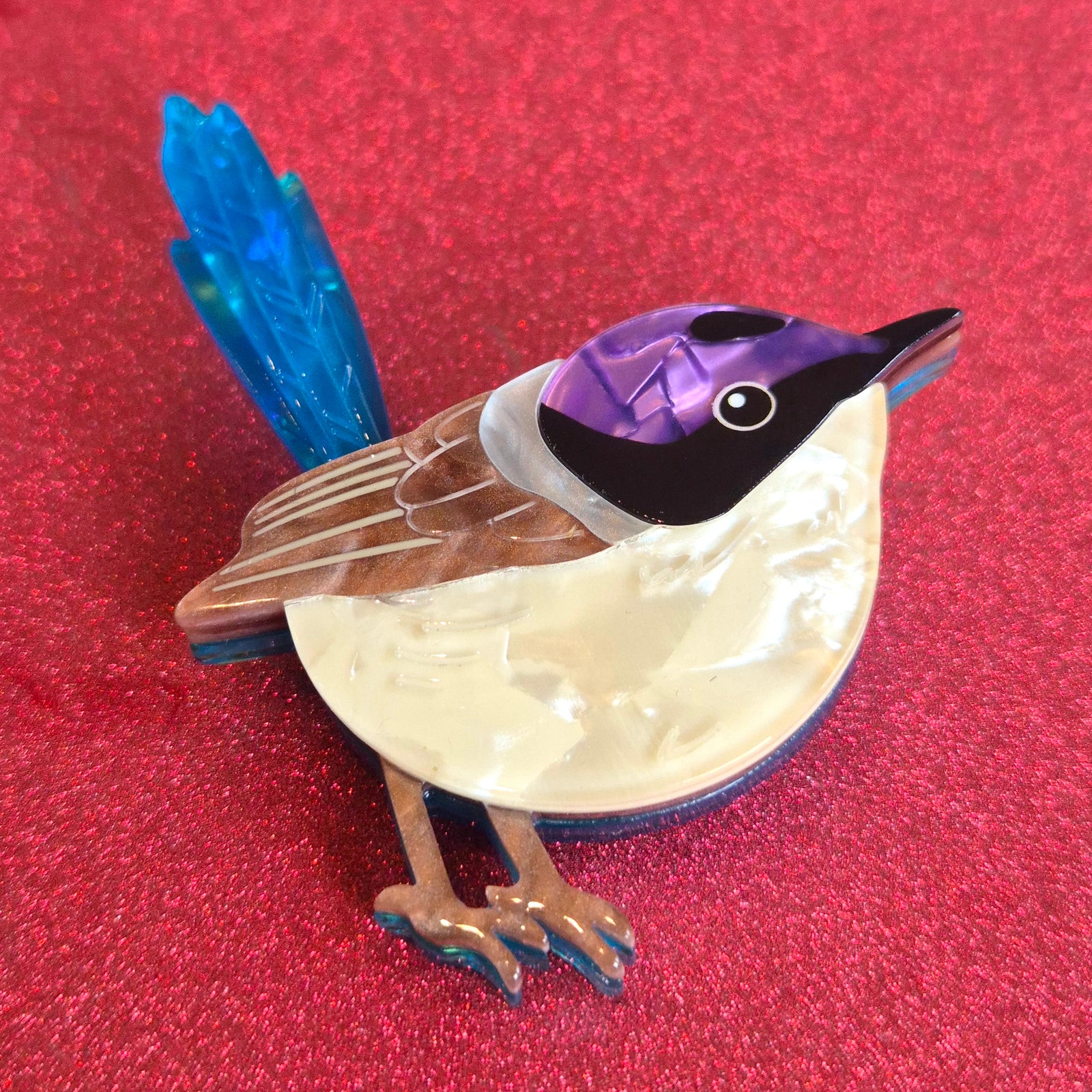 Purple-Crowned Fairy Wren Brooch by Erstwilder