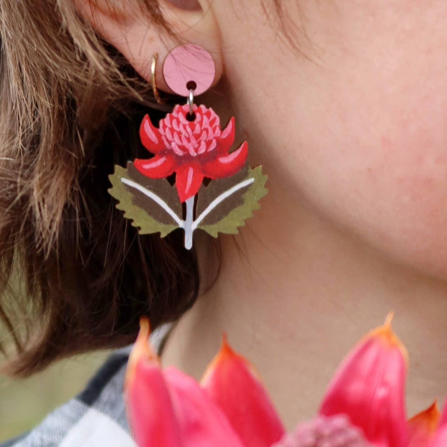 Waratah Australian Wildflower Earrings by Pixie Nut & Co.