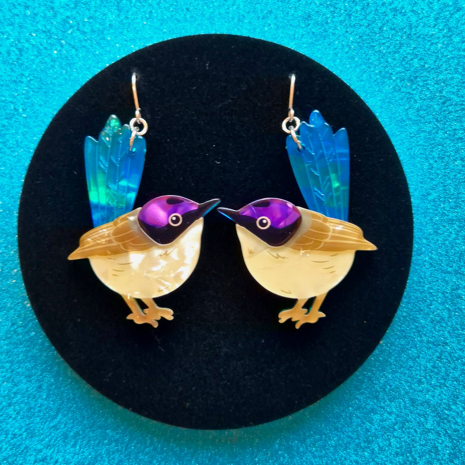 Purple-Crowned Fairy Wren Drop Earrings  by Erstwilder