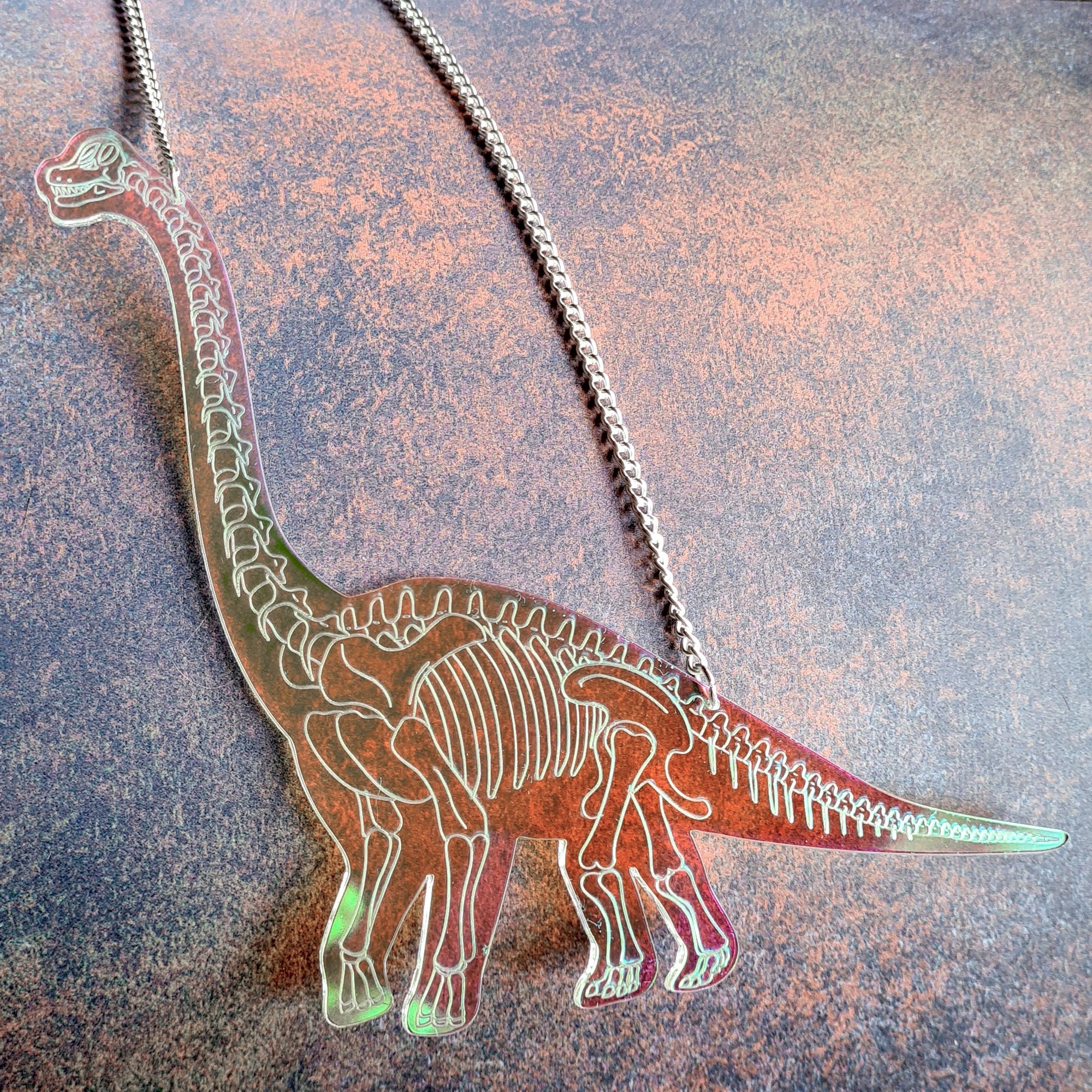Brachiosaurus Skeleton Necklace  (Iridescent) by Designosaur