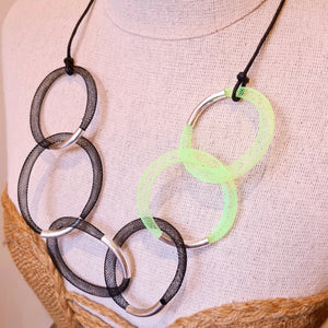 Lime and Black Mesh Statement Necklace by Sylca Designs