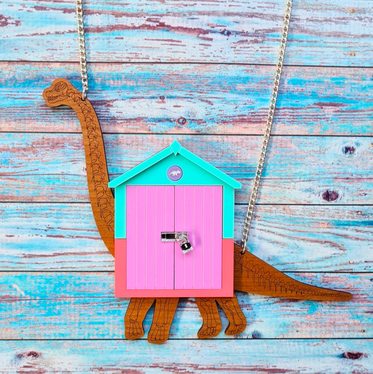 Brachiosaurus Beach Hut Necklace by Designosaur
