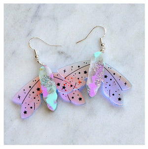 Recycled Acrylic Celestial Moth Earrings by Esoteric London ( Pink/Turquoise)