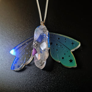 Recycled Acrylic Celestial Moth Necklace by Esoteric London ( Purple/Silver)