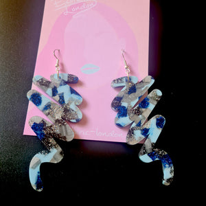 Recycled Acrylic Dangle Earrings  Shape 1 by Esoteric London ( Blue/Black)