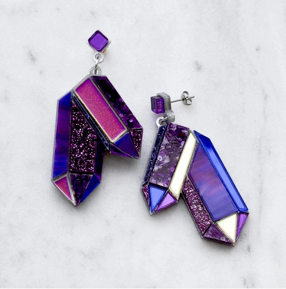 Textured Amethyst Crystal Earrings by Esoteric London