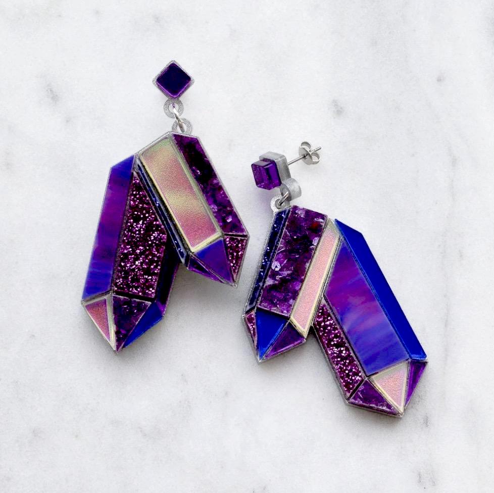 Textured Amethyst Crystal Earrings by Esoteric London