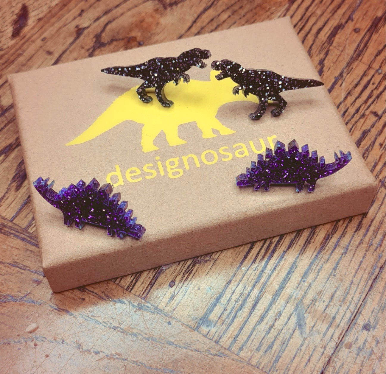 Tiny Glitter Dinosaur Studs (choose from 2 styles/colours)  by Designosaur