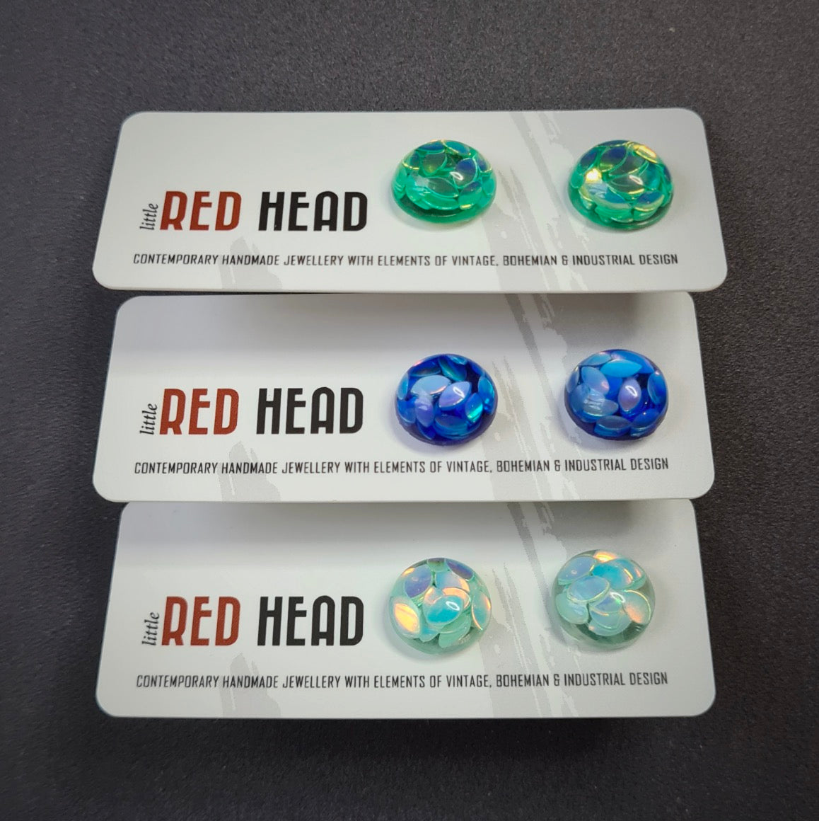 Resin Stud Earrings (Select from Green, Blue or Pastel Mint) by Little Red Head