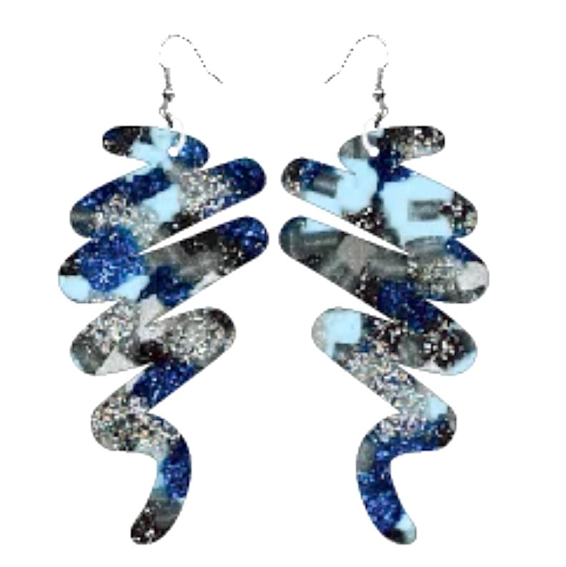 Recycled Acrylic Dangle Earrings  Shape 1 by Esoteric London ( Blue/Black)
