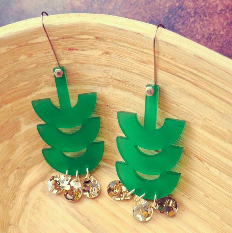 Tribal Frosted Green Earrings by Little Red Head